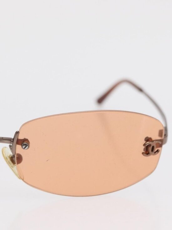 CHANEL Sunglasses metal Orange CC Auth ka2083